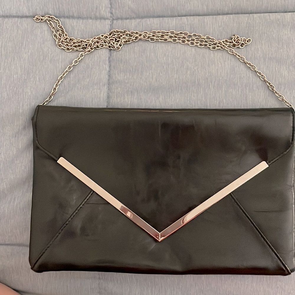 INC Black Envelope Clutch/Purse with Chain